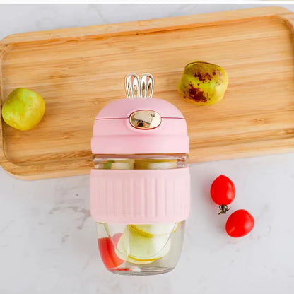 Portable Cute Rabbit Straw Glass Cup