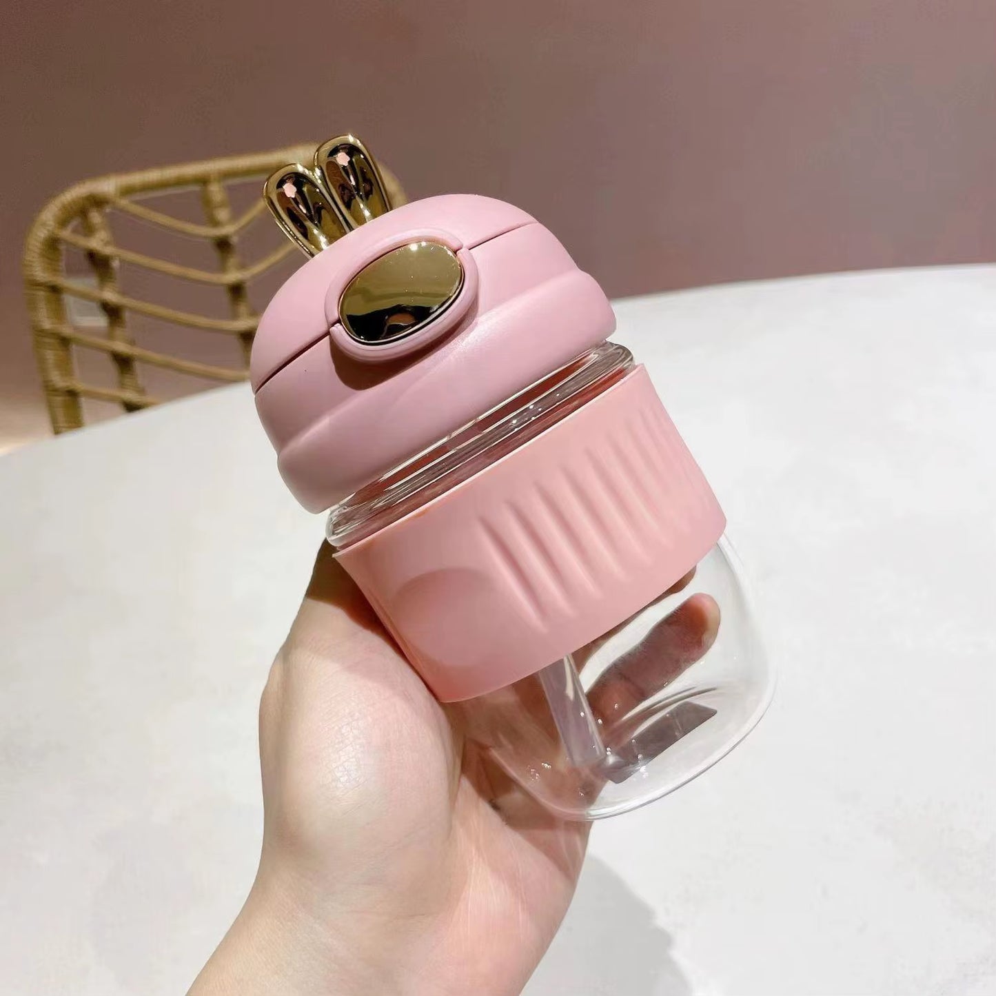 Portable Cute Rabbit Straw Glass Cup