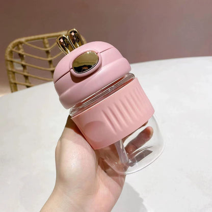 Portable Cute Rabbit Straw Glass Cup
