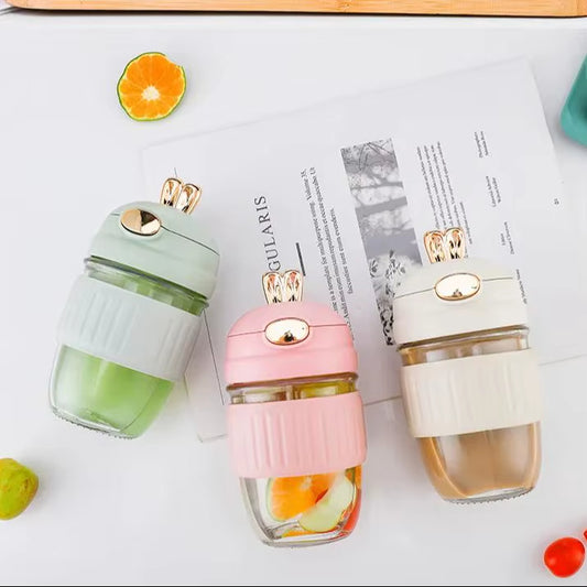 Portable Cute Rabbit Straw Glass Cup
