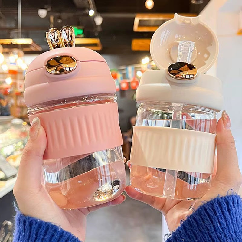 Portable Cute Rabbit Straw Glass Cup